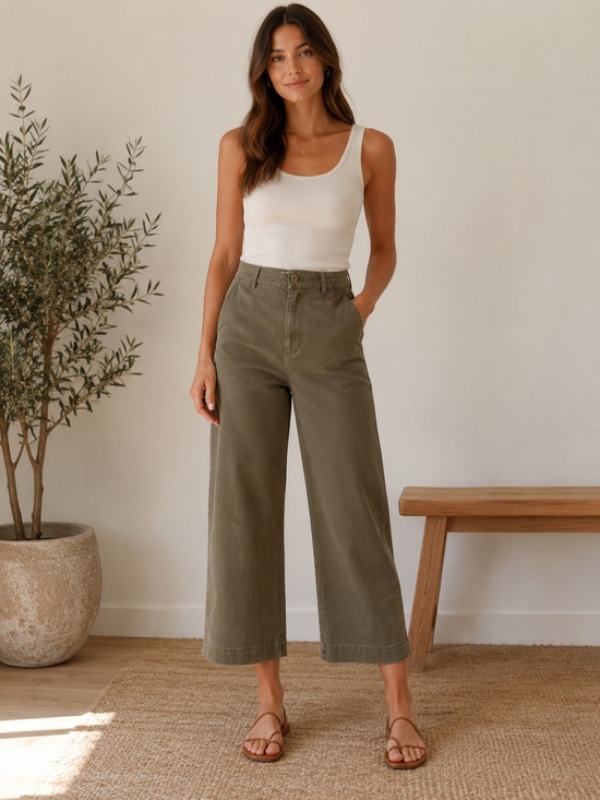 Hudson North Pants - High-Rise Wide Leg Crop Pants in Olive